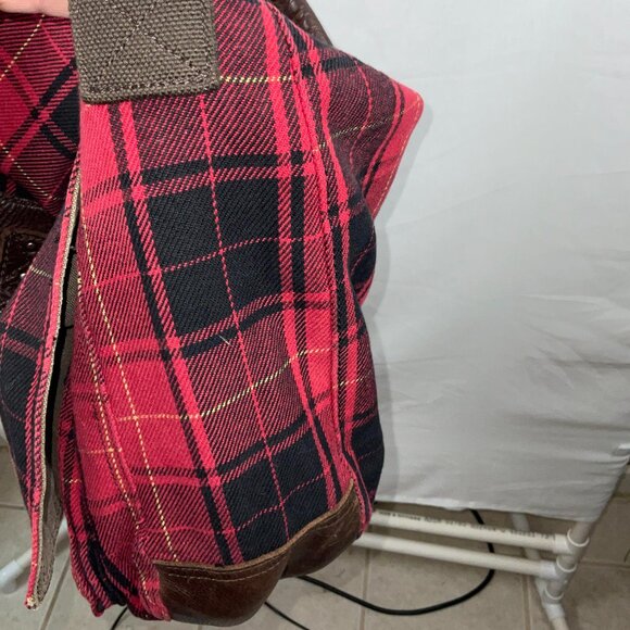 American Eagle Outfitters Red Plaid Canvas Duffel Bag - Picture 5 of 12